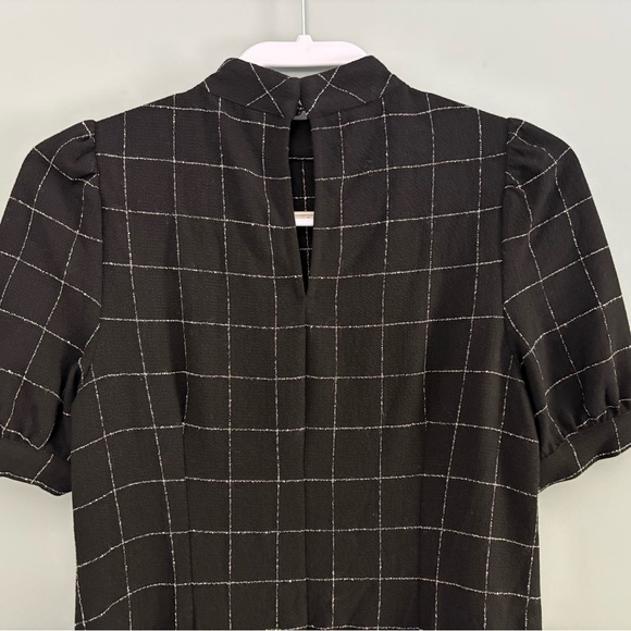 LOFT Windowpane Mock Neck Puff Sleeve Dress Black 0P - Picture 7 of 11
